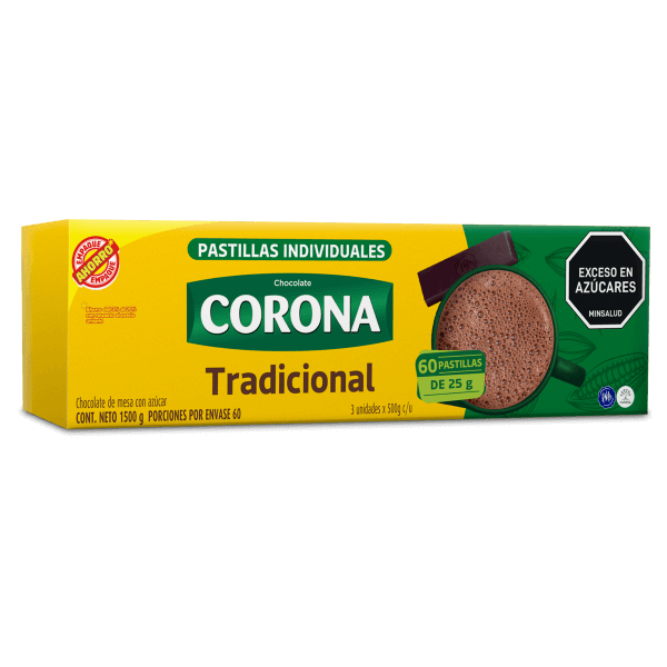 3pack Chocolate Corona Sabor Tradicional 500g
